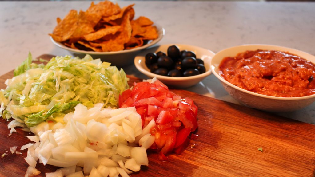 onion lettuce tomato taco prep